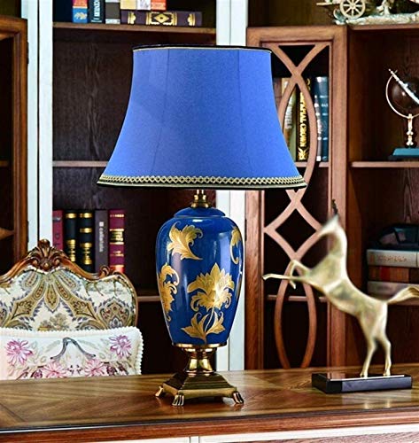 Exquisite Works, Golden Printing Blue Ceramic Large Table Lamp, Bedroom Bedside Lamp, Home Room Desktop Decoration, for Living Room, Corridor, Lounge steampunk buy now online