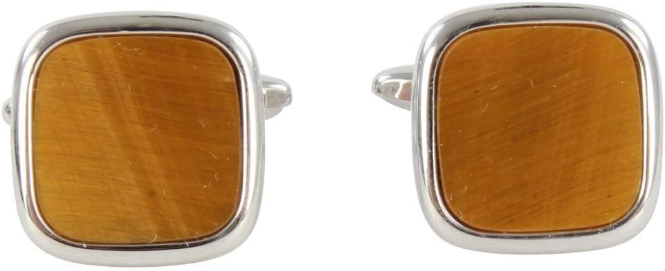 David Van HagenMens Tiger Eye Square Cufflinks - Silver/Brown