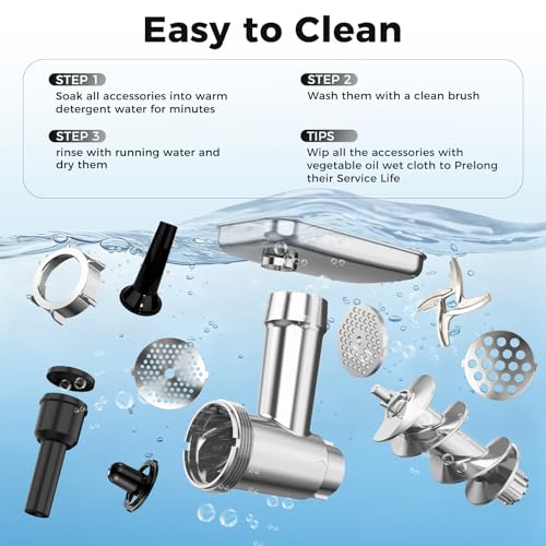 Image of Electric Meat Grinder for Home Use, 2800W Peak Power, Heavy Duty Metal Body with Auto-Reverse, 2 Blades & 3 Grinding Plates, Sausage Stuffer & Kibbeh Kit, Easy Clean, White