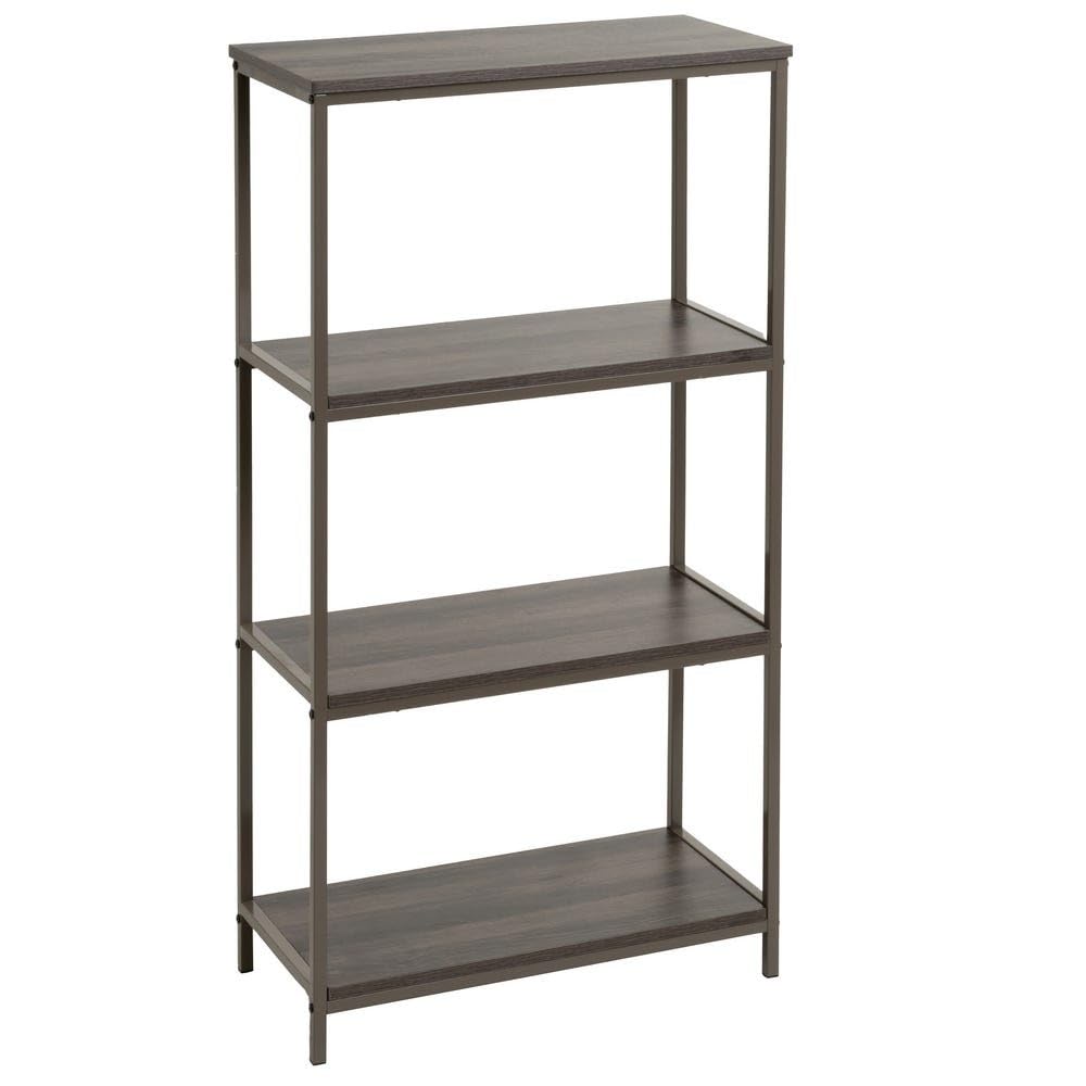 Étagère de sol industrielle 4 étagères métal bois PB gris bibliothèque