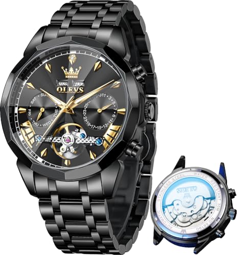 Image of OLEVS Automatic Self Winding Men's Wrist Watch Skeleton Stainless Steel Calendar Chronograph Waterproof Luminous Luxury Gift Branded Watch for Man
