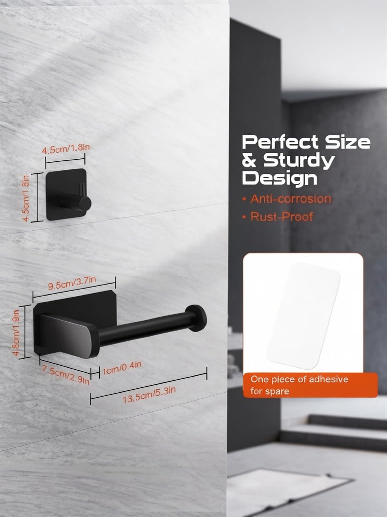 Anfly RV Toilet Paper Holder Camper,Self Adhesive Toilet Paper Holder with 2 Hanging Hooks for Campers, Bathroom, Kitchen and Bedroom,No Drill/Wall Mount, Black — Amazon image 6