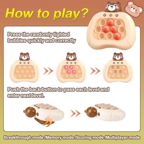 Image of Fast Push Game Fidget Toys, Handheld Game Console, Bubble Game Console, Puzzle Game, Light up Push Game Kids Toys for Ages 3-12, Birthday for Boys Girls Adult (Brown Bear)
