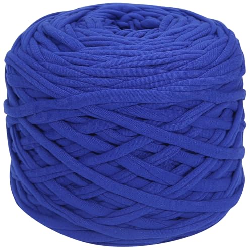 400g T-Shirt Elastic Fabric Crochet Cloth Yarn for DIY Knitting 120m Spaghetti Thick Knitting Yarn for Hand DIY Bag Basket Cushion Crocheting Projects,Home Decor(Sapphire Blue)