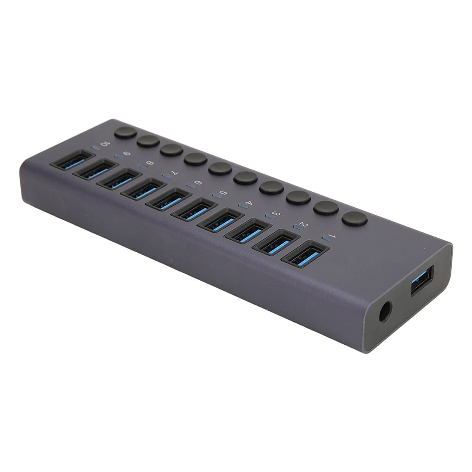VBESTLIFE Powered USB Hub, 10 Ports Aluminium USB Port Hub Expender, USB C Hub Splitter mit Individuellem EIN-Aus-Schalter für Laptop, PC, HDD