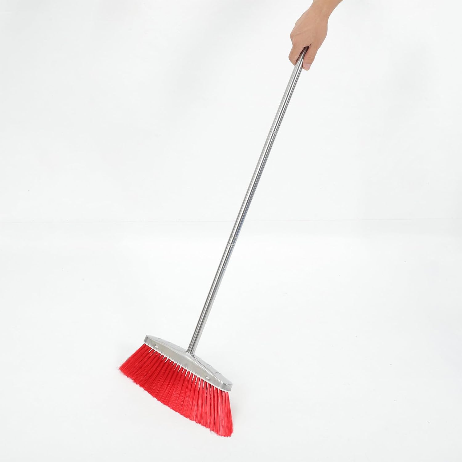 Heavy Duty Stainless Steel Handle Angle Broom Large Red Floor Sweeping Broom for Home Kitchen Office Indoor Outdoor Cleaning