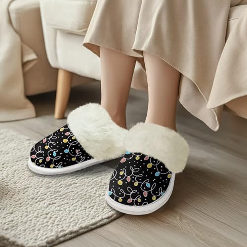 Fuzzy Slippers for Women Men Plush Warm Slippers Cozy House Shoes Winter Bedroom Shoes with Fuzzy Collar3