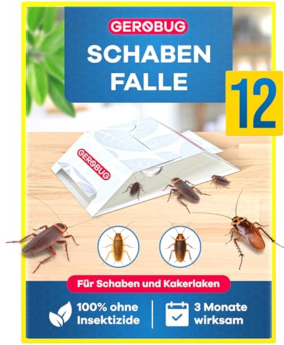 Gerobug Schabenfalle 12 STK. inkl. Ködertabletten - Kakerlakenfalle zur Befallsermittlung von Schaben in Allen Wohnräumen - Mit Ebook mit Tipps zur Schaben-Vertreibung