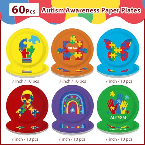 Image of 60Pcs Autism Awareness Paper Plates 7 inch Heavy Duty Plates