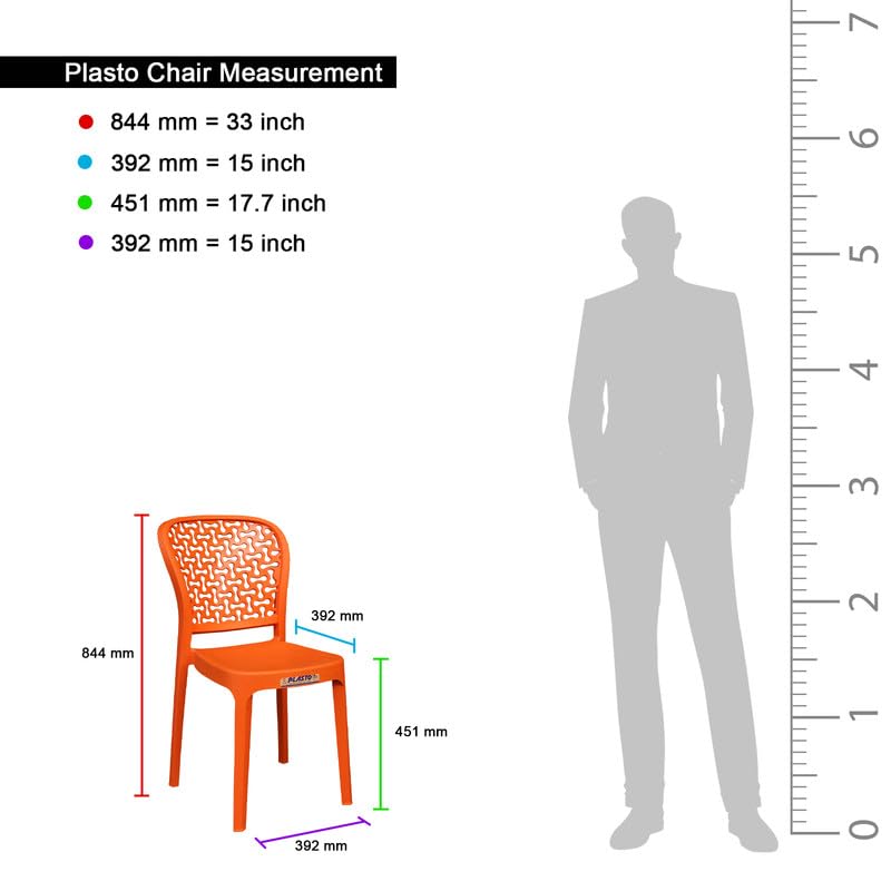 Image of Plasto Chair Luxury with Comfortable Back Posture, Without arm, Dining, Bedroom, Kitchen, Living Room, Garden | Bearing 150KG Capacity | Strong & Sturdy (Oranage)