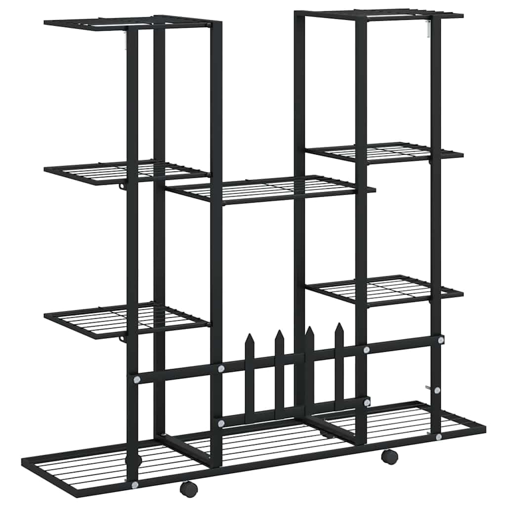Ogrodnik z kołami 94,5x24,5x91,5 cm Czarne Żelazo | Żelazny stojak na rośliny, stabilny, ruchomy, do wnętrz