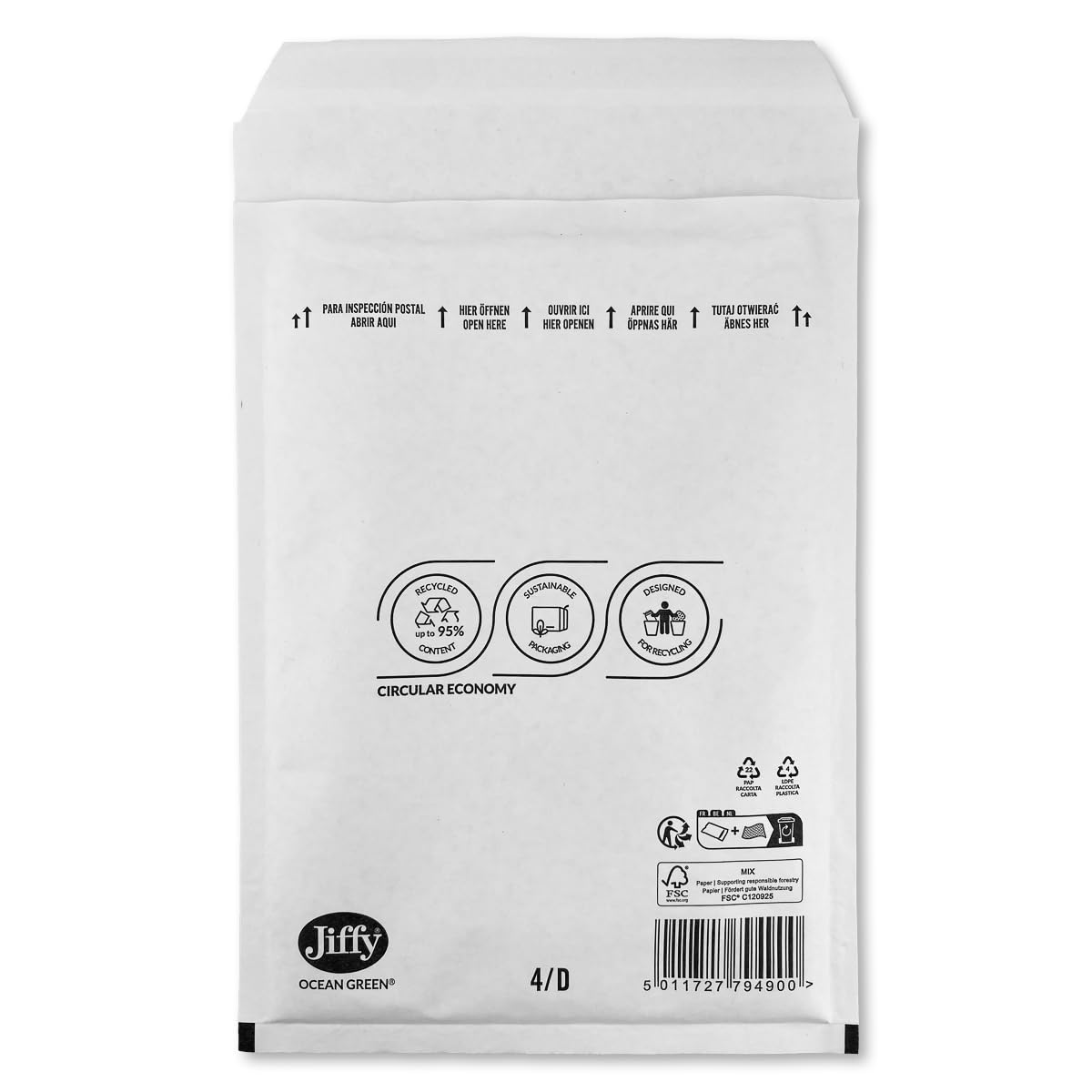 Jiffy Bubble Mailers Bag Padded Envelopes - Bubble Lined Wrap Polymailer Bags - Jiffy Ocean Green Uncoated White (100, 200 x 275)