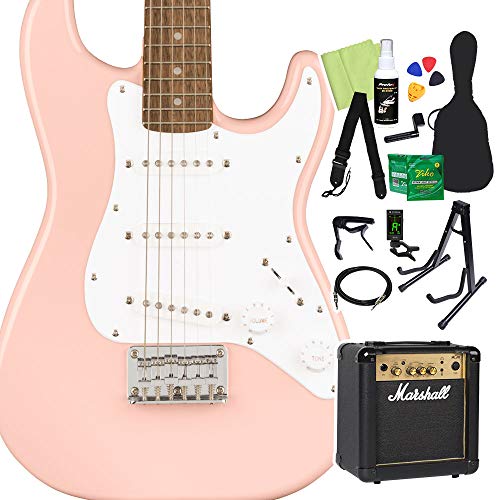 Squier by Fender Mini Stratocaster エレキギター初心者14点セット 【MG10付き】 Shell Pink ストラトキャスター ミニサイズ スクワイヤー/スクワイア