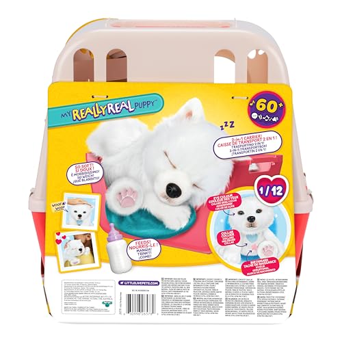 Little Live Pets My Really Real Puppy – Luna; Interaktiver Welpe; 60+ Geräusche/Reaktionen; realistisches Aussehen; 1 aus 72 Varianten; Spielset mit Transportbox; Batterien enthalten; ab 5 Jahren
