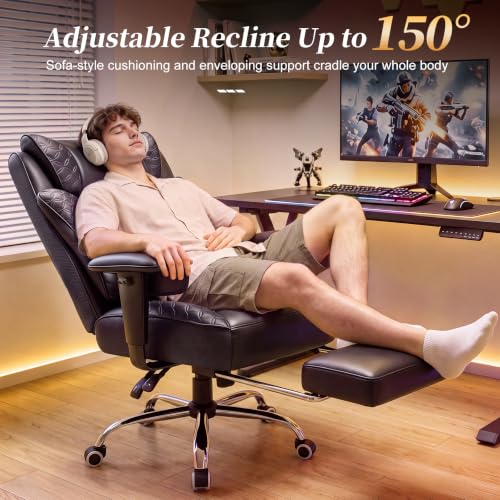 COMHOMA Big & Tall Gaming Chair w/ Footrest & Lumbar Support (Jet Black) - image 5
