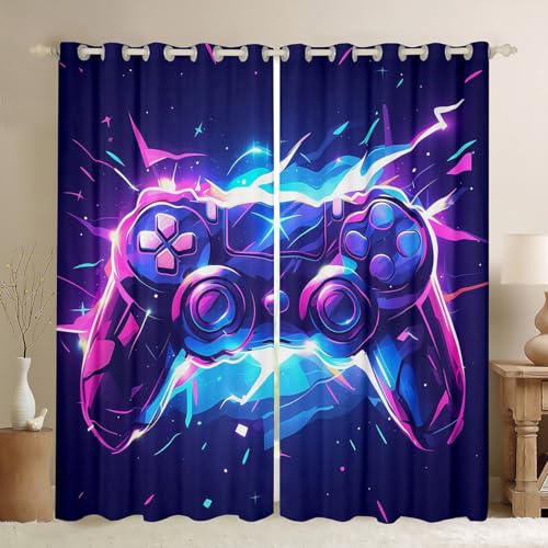 Homemissing Kids Boys Gaming Window Drapes Game Gamepad Curtains for Kids Teens Girls Modern Gaming Window Curtains for Living Room Game Console 30%-50% Blackout Curtains