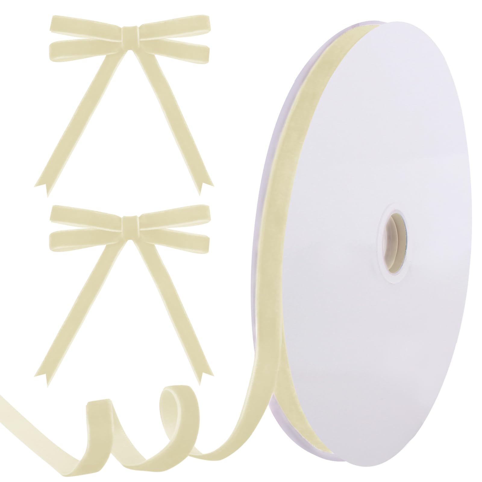 Tsorode 25 Yards Cream Velvet Ribbon for Christmas Tree, 3/8 Inch