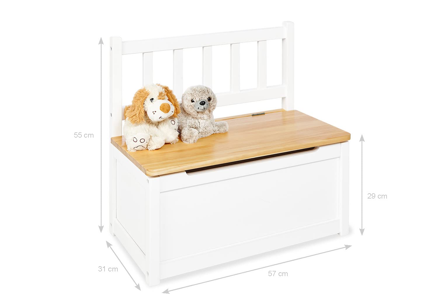 Pinolino Fenna Banc de coffre pour enfant en bois massif avec amortisseur à rabat, hauteur d'assise 29 cm, pour enfants à partir de 2 ans, laqué blanc et transparent