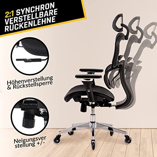 5. Bild von KLIM K800 Ergonomischer Bürostuhl - NEU - Ergonomischer Sitz mit dynamischer Lendenwirbelstütze, Bürostuhl Ergonomisch, 4D Armlehnen und verstellbare Kopfstütze - Kratzfeste Rollen