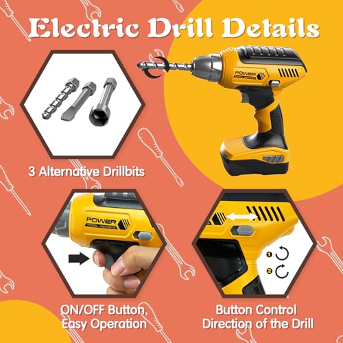 Hibility HY-T028 Kids Tool Set With Tool Box & Electronic Toy Drill, Pretend Play Kids Construction Kits, Toy Tools For Toddlers 3-5 thumb #1