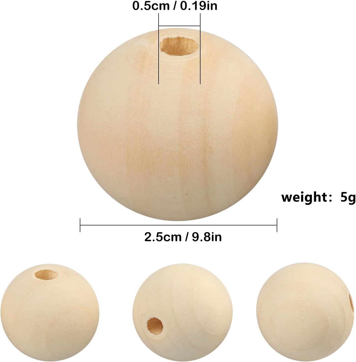 500 PCS Wooden Beads, 1 Inch Diameter, Unfinished with Hole for Crafts, Jewelry Making, Home Decor, DIY Projects by GNIEMCKIN