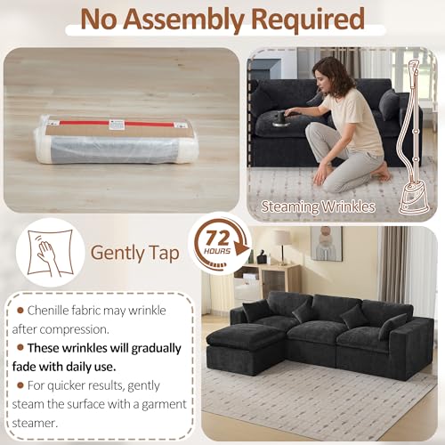 Image of 115''Cloud Boneless Sectional Couch, Modular Sectional Sofa Deep Seat with Ottoman, Oversized Upholstered Convertible Comfy 4 Seater Chenille Sofa L Shape Couches for Living Room, Dark