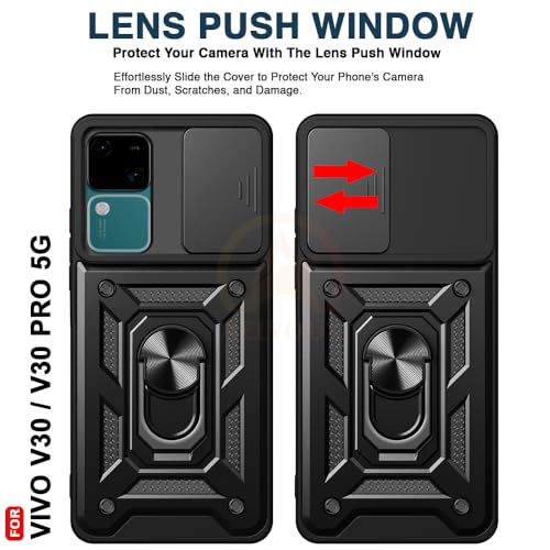 Image of Armor Bumper Back Cover Case for Vivo V30 / V30 Pro 5G | Rotating Camera Cover, Ring Holder & Kickstand | Heavy Duty & 360 Degree Protection Vivo V30 / V30 Pro 5G Back Cover (Black)