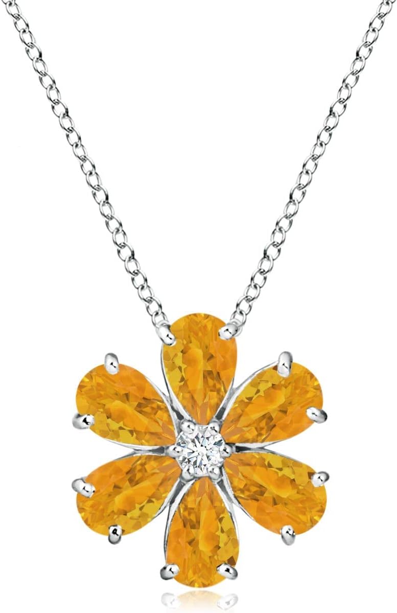 Angara Natural Fire Opal Pendant for Women | Fire Opal Flower Cluster Pendant with Diamond in 14K Solid Gold/Platinum With 18" Chain | Birthday, Anniversary, Gemstone Jewelry Gift