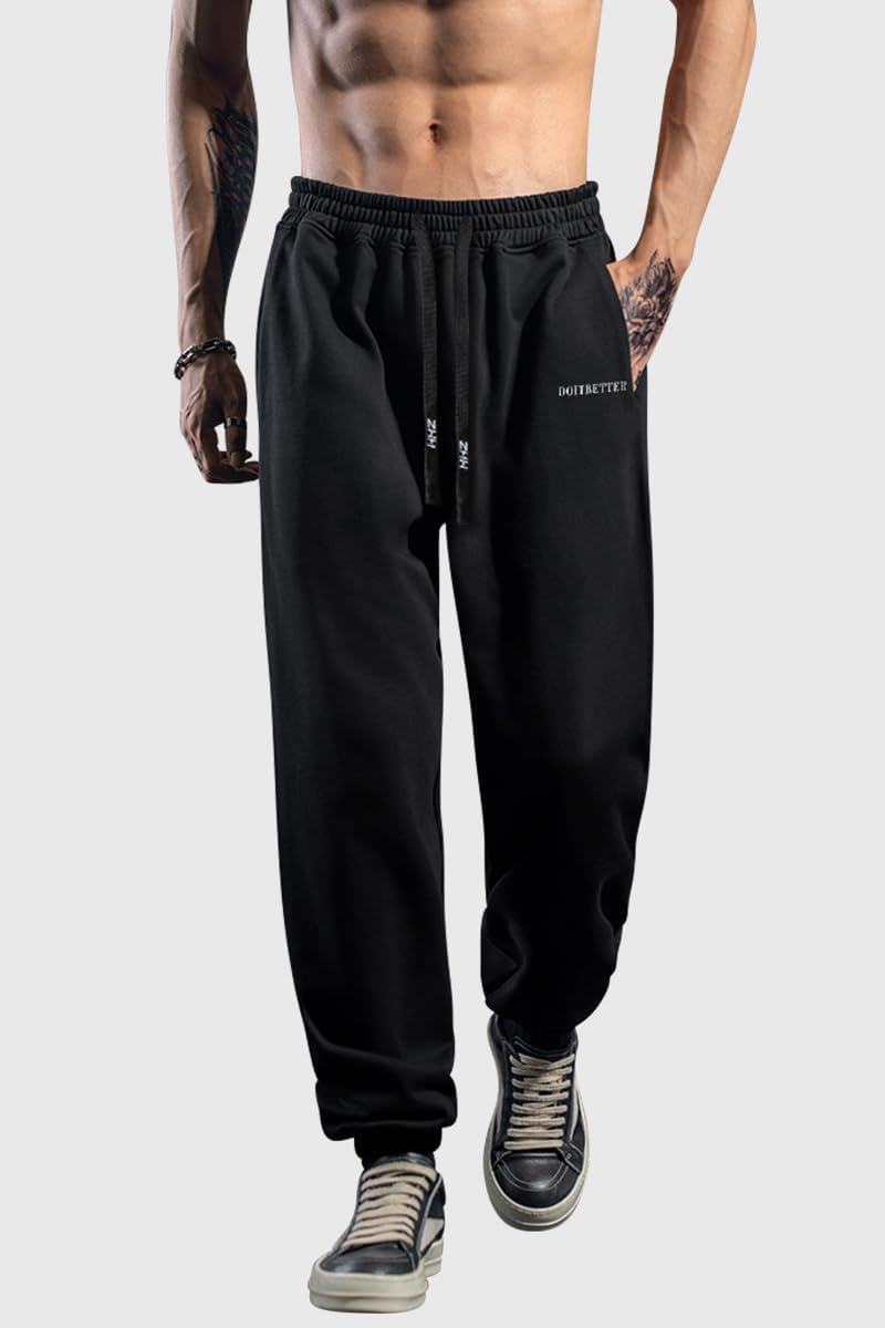 HHZ Men's Cotton Joggers Sweatpants Loose Baggy Gym Workout Yoga Lounge with Elastic Bottom Straight Leg - Image 2