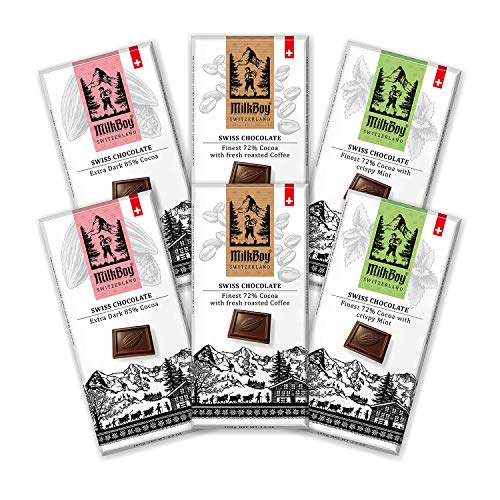 Milkboy Swiss Chocolates Variety Pack - Gourmet Dark Chocolate Bars | Special Pack | Gluten Free | Sustainably Farmed Cocoa Beans | GMO Free | Vegan | 6 Pack