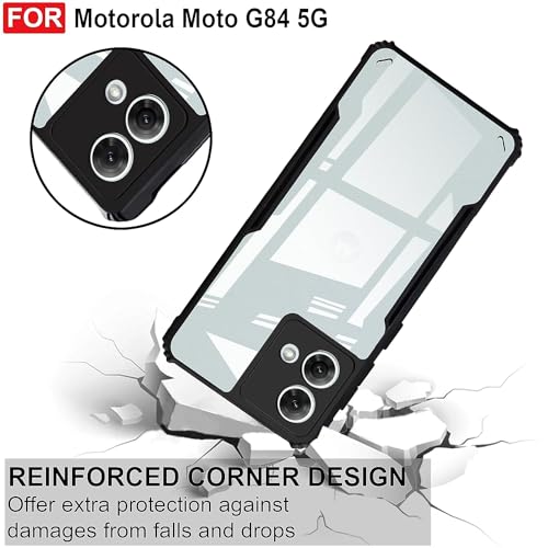 Image of Amazon Brand - Solimo Shockproof Clear Back Cover for Motorola Moto G84 5G | 360 Degree Protection | Motorola Moto G84 5G Back Cover Case (PC & TPU, Black Bumper)