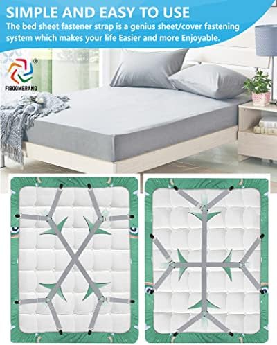 FIBOOMERANG Bed Sheet Clips, Criss-Cross Bed Sheet Straps Fasteners Fitted Sheets Flat Bedsheet in Place Mattress Corner Suspenders Grippers Holders (2Pcs/Set, Gray)