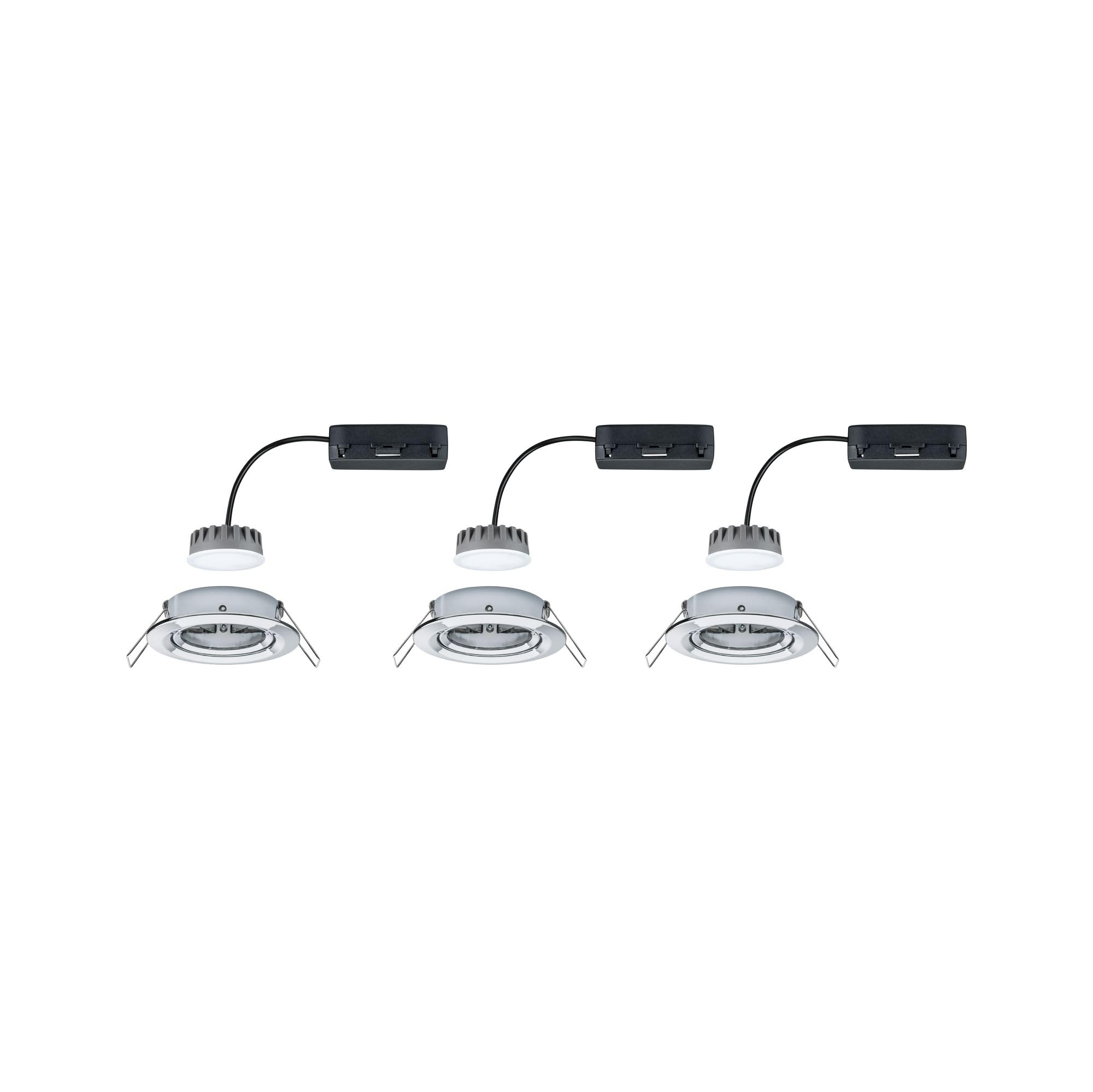 Paulmann 93880 Luminaria empotrable LED, Coin, foco empotrable plano Slim, proyector de techo redondo 3x6,8 W, cromo, regulable y orientable, empotrable y regulable IP23 resistente a agua pulverizada