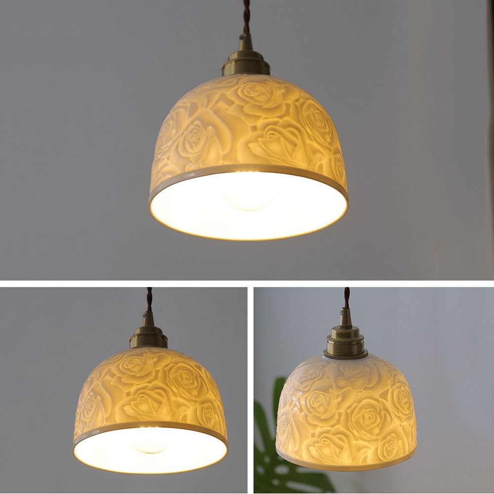 1-punktowa lampa wisząca ceramiczna lampa wisząca, E26/E27 lampa sufitowa zwisająca lampa nordycka do kuchni wiejskiej wyspy sypialnianej 6,1 cala średnicy biały różany wzór abażur innovate