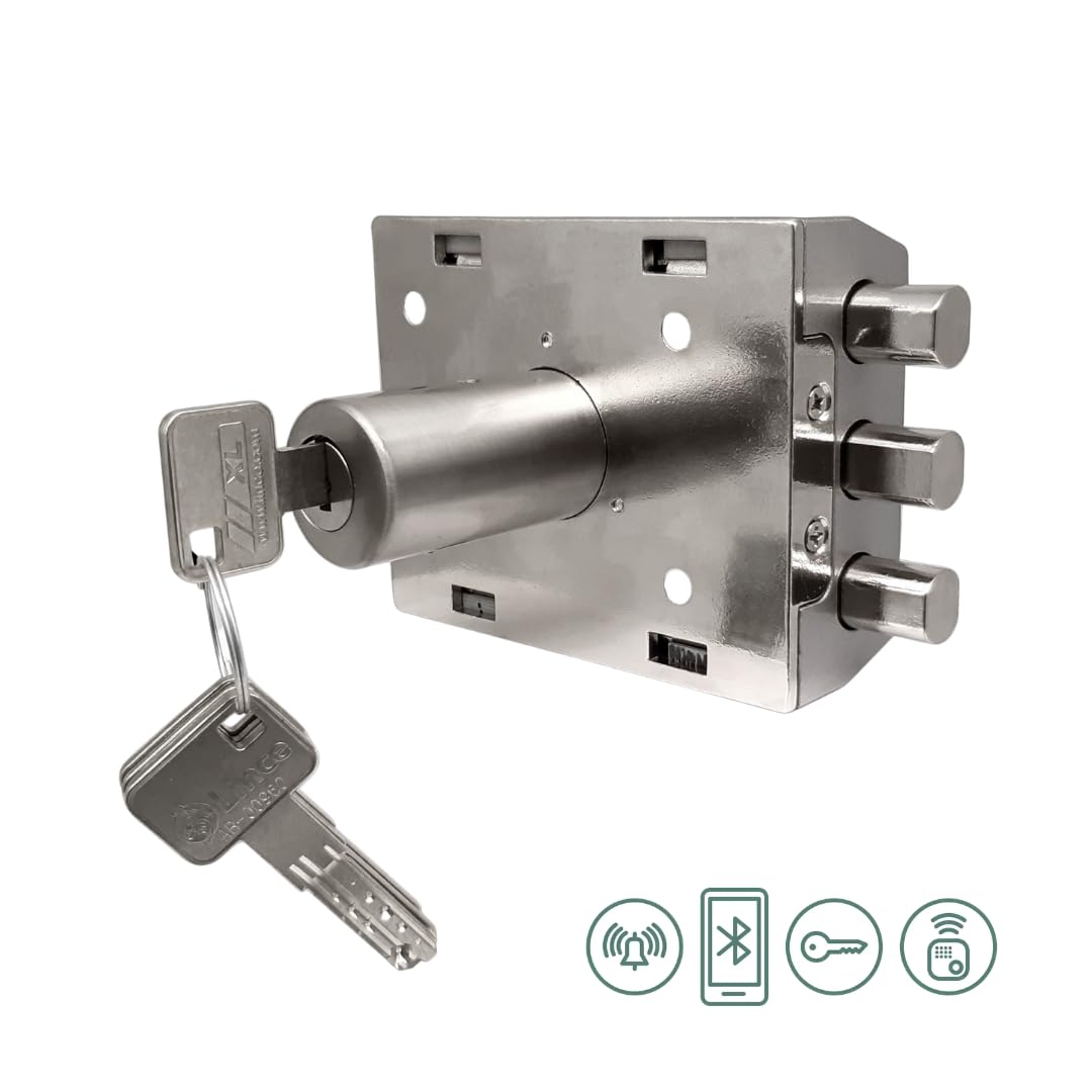 Lince SMARt7930 Cerradura inteligente para puerta – Cerrajo con alarma de 100 dB, control por aplicación, control remoto y llave reversible de alta seguridad – Recargable por USB-C – Color Plata | Aplicación móvil, control remoto, apertura mecánica con ll