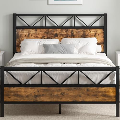Full Size Bed Frame with Headboard, Industrial 51.2