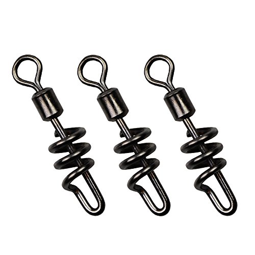 Laxygo 30pcs/Pack Cork Screw Swivel Fishing Swivel Snap Swirl Connector Black Stainless Steel Fishing Swivels 3/0 1/0 2# 4# 6# 8# 10#