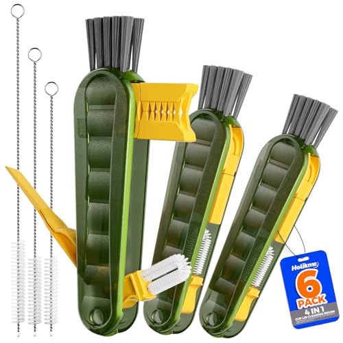 Image of Holikme 6 Pack 4 in 1 Cup Lid Cleaning Brush 3 Straws Bottle Brush,Olive | 4 in 1 Cup Lid Cleaning Brush Multifunctional Bottle Brush, Silicone Cup Lid Gap Cleaner, Bristle Crevice Cleaning Brush