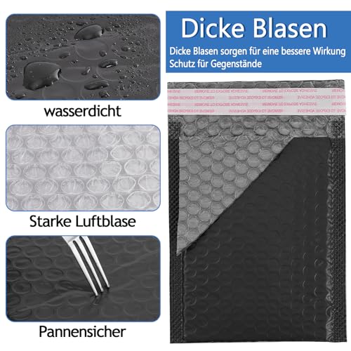 Loppdece 50 Stück Luftpolsterumschläge Versandtaschen, Schwarze Gepolsterte Briefumschläge, Poly Bubble Mailer, Selbstklebende Versandtaschen Luftpolster für Verpackung Aufbewahrung, 3 Größen