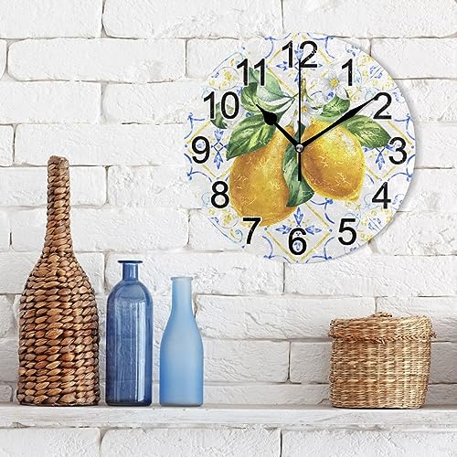 Boenle 10 X 10 X 0.2 INCHES Mediterranean Lemons Tile Wall Clock Non Ticking Silent Kitchen Clock Large Battery Operated Clocks 10 Inch thumb #2