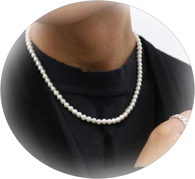 Pearl Necklace for Men White Pearl Choker Necklace Round