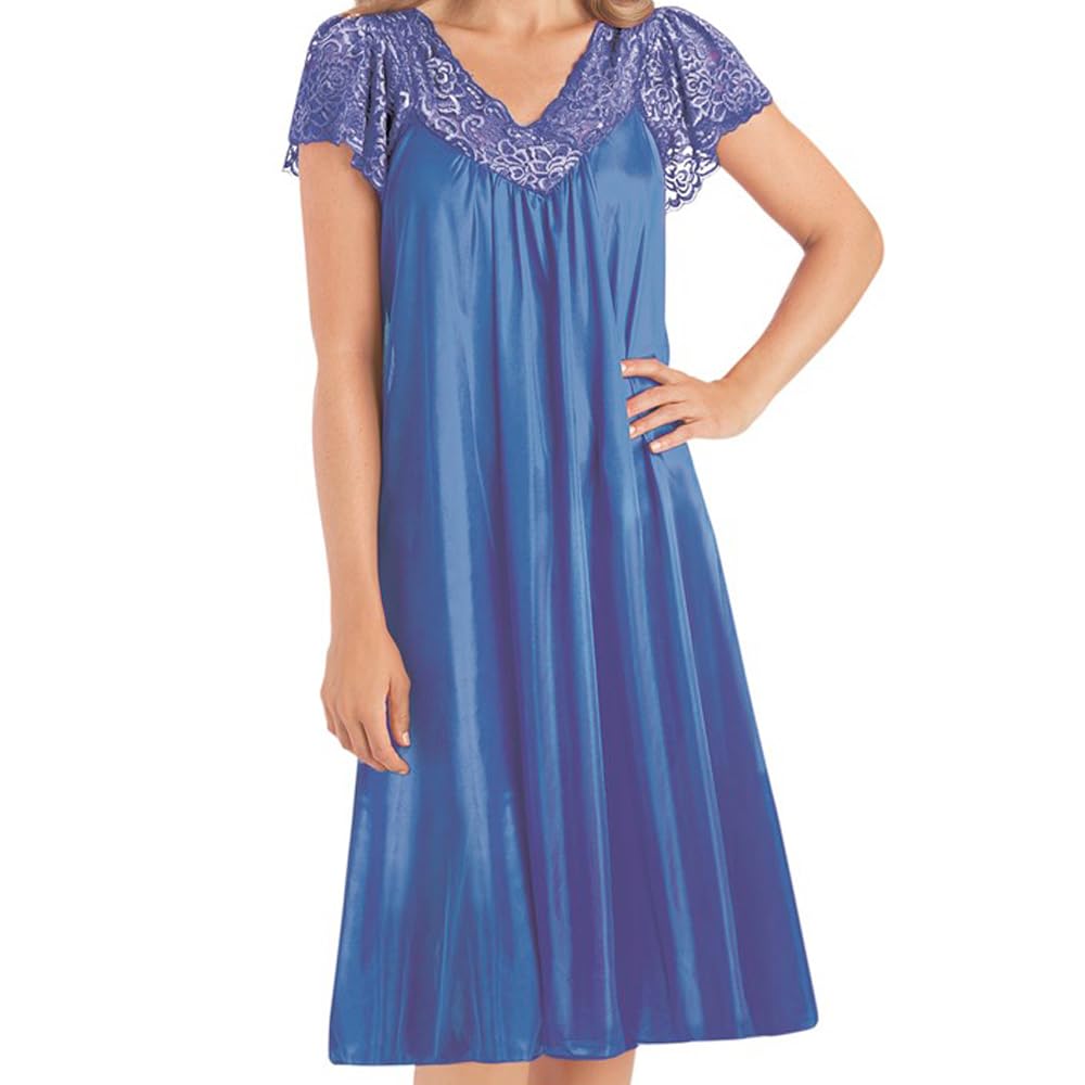 Easylife Lifestyle Solutions Women's Blue Easylife Satin Nightdress For S (Uk 8) Satin Dress For Bed. Lace Trim Nighty For Slip Dress For Sleep. Machine Washable Satin Babydoll Night Dress. Nightwear For - Fully Guaranteed
