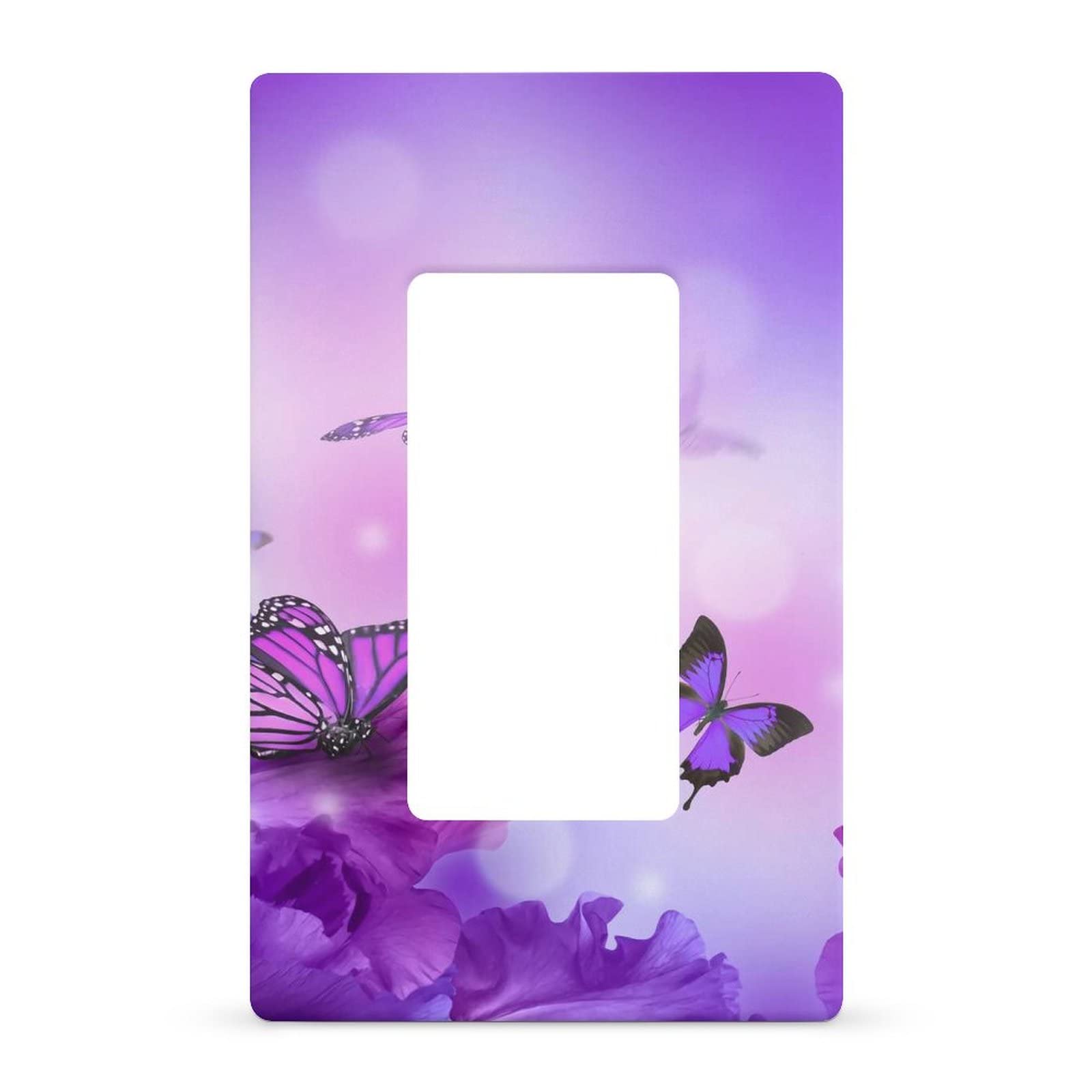SEPTYK Butterfly on Purple Flowers Pattern Light Switch Wall Plate Faceplate Cover Single Rocker 1 Gang Decorator Outlet Receptacle Covers for Home
