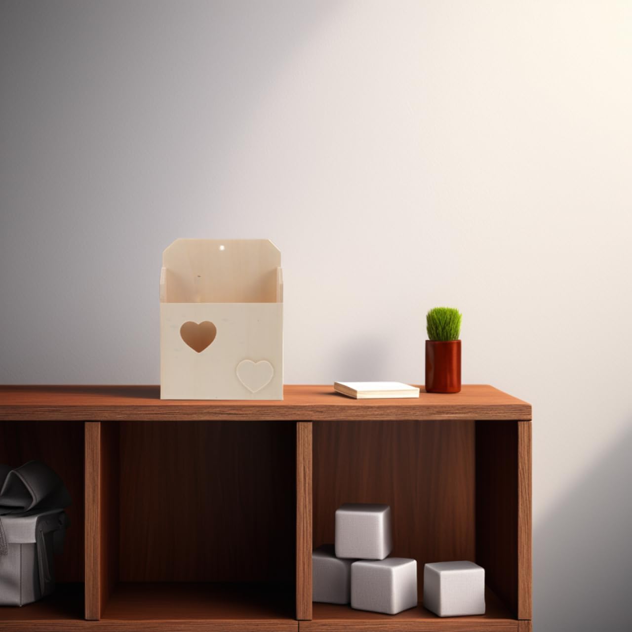 Love Envelope Box Unfinished Wooden Mailbox Wall Organizer Pencil Cup Kids Diy Crafts Holder 7.08X5.31X1.37 Inches