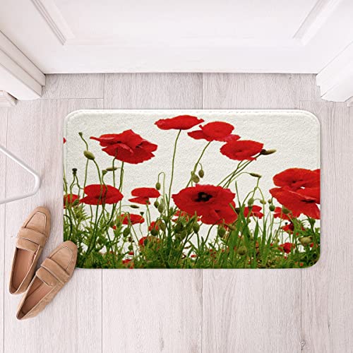 Feelyou Poppy Bathroom Rugs Bright Red Floral Bath Mats For Bathroom Non Slip Floor Mats Ultra Thick Soft Microfiber Door Mats For Kitchen Bedroom Decor Bathroom Accessories thumb #3