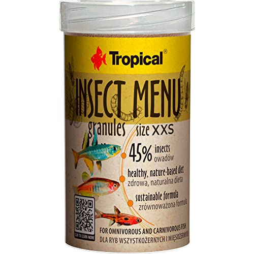 Insect Menu GRANULES Size XXS 100ml / 64g - Aliment pour Poisson sous Forme de granulés très Fins Qui coulent à Base de 3 Insectes
