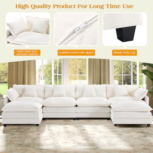Image of 149.2 inch Modular Sectional Sofa,U Shaped Couch for Living Room,Modern Deep Seat Sofa 3 Seater Chenille Fabric Comfy Cloud Couches with Throw Pillows & Movable Ottoman