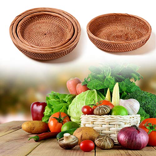 Xueebaoy Bandeja de piquenique de vime redonda de frutas e vegetais feita à mão