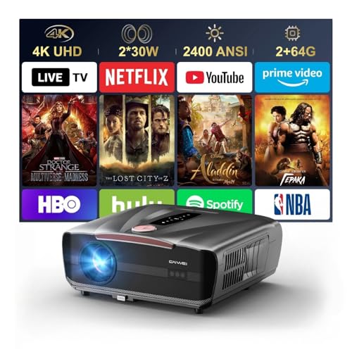 Image of 4K-Projector 2400 ANSI Daylight Ultra, [2026 New/3000+ Licensed Apps/Auto Lens Cap] HDR10+ Outdoor Movie Night Projector with Bluetooth WiFi, AI-ToF Autofocus, Dolby 2×30W Deep Bass, HDMI Home Theater