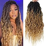 24inch Faux Locs Crochet hair Ombre Wavy Goddess Locs Crochet Braids Curly Ends Dreadlocks Synthetic...